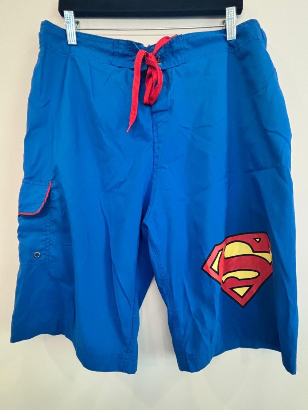 Superman Men's Blue Board Shorts Swim Trunks XL Polyester Mesh Lining